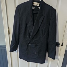 JH Collectibles Skirt Suit Wool Blazer Double Breasted Sz 12 Vtg Old Money Black