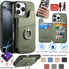 For iPhone 17 16 15 14 13 12 11 Plus Pro Max Air Leather Wallet Case With Ring