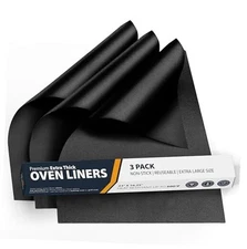 Oven Liners for Bottom of Oven - Large Heavy Duty Mats, 16.25”x23” 3 Pack Black