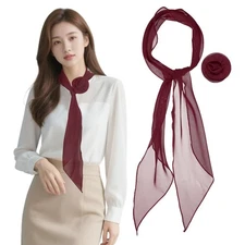 Chiffon Scarf for Women, Long Neck Scarf with Detachable Rose 47" Wine