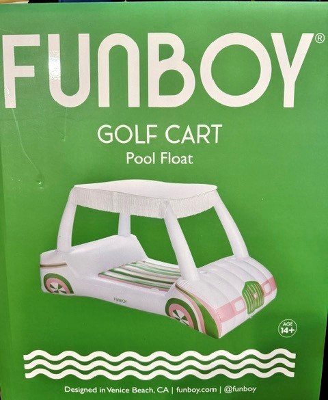 FUNBOY Country Club Golf Cart Pool Float Two Cup Holders Removable Fringe WHITE