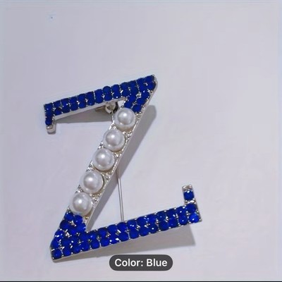 Zeta Phi Beta Sorority Z Brooch Blue Rhinestone Pearl Pin Greek Jewelry
