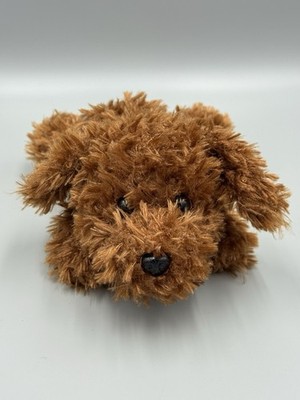 Spark Create Imagine Brown Shaggy Fluffy Puppy Dog Laying Flat Plush 10 