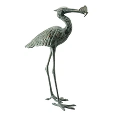 SPI Home 50606 Garden Single Crane Eating Fish Sculpture