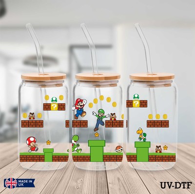 Mario UV DTF Aufkleber - 16oz Libbey Dose Glasfolie yn876