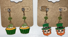 Handmade GP Enamel Crystal Dangle/Drop St. Patrick Day Post Earrings, Set 2