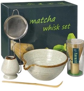 Matcha Whisk Set with Matcha Bowl, Bamboo Whisk, Scoop, Sifter & Holder