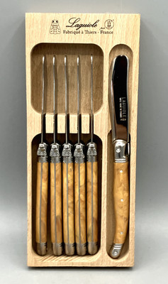Andre Verdier Stainless Steel Butter Knife Set of 6 in Wood Box Laguiole France