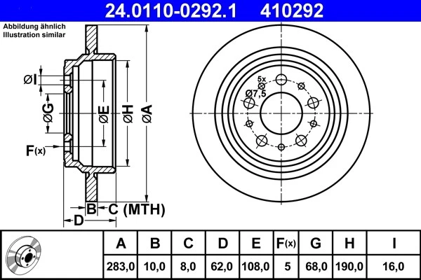 2x BRAKE DISC 24.0110-0292.1 FOR VOLVO 850/Rural V70/� B 5204 T3 2.0L 5cyl V70 I - Image 2 of 4