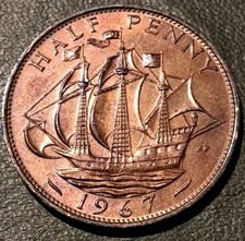 1967 GREAT BRITAIN ~ 1/2 Half Penny  ~ XF/AU ~ Great Coin 