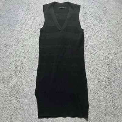 All Saints Fix Mesh Textured Knit V Neck Stretch Linen/Cotton Dress Size 4 Goth