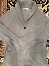 Brunello Cucinelli Mens Shawl Cardigan Sweater Gray Size 52