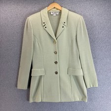 St John Collection Marie Gray Mint Green Knit Blazer Jacket Career Size 10 READ