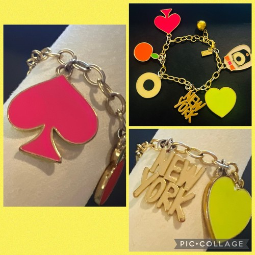 Kate Spade NY x Darcel Gold Tone Enamel Charm Bracelet (heart, spade, apple)