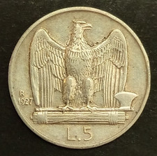 5 LIRE 1927 SPL 1 ROSETTA E 2 ROSETTE AQUILINO ARGENTO SILVER REGNO