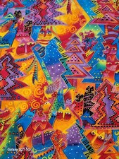Laurel Burch Holiday Collection Xmas Trees Cats. OOP New 43/44" Cotton. BTHY