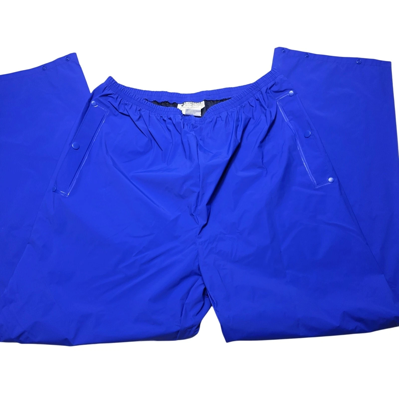 Vintage Columbia Mens PVC Waterproof Rain Pants Blue Elastic Waist Size XL 90's
