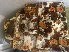 Vintage 70s Style Floral Tote Bags Set of 3 Reusable Shopping Handbags