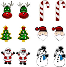 6 Paar Ohrringe Weihnachten Ohrstecker Lustige Weihnachtsschmuck Geschenk Damen