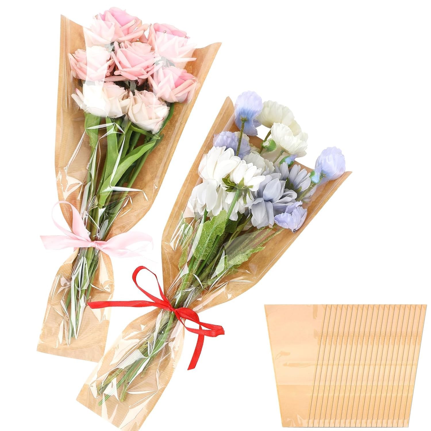 Papier Kraft pour Bouquet 40 Pièces - Anti-Déchirure Emballage Fleurs Transport Facile