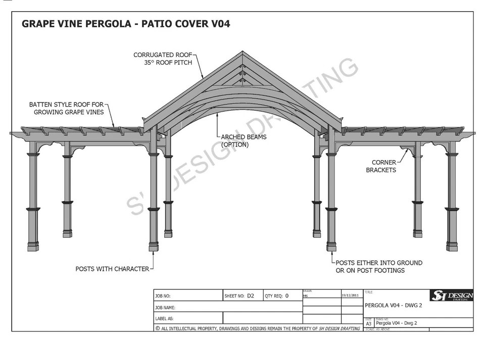 GRAPE VINE OUTDOOR PERGOLA - PATIO COVER VERANDA V4 - Full Building Plans - Image 4 of 4