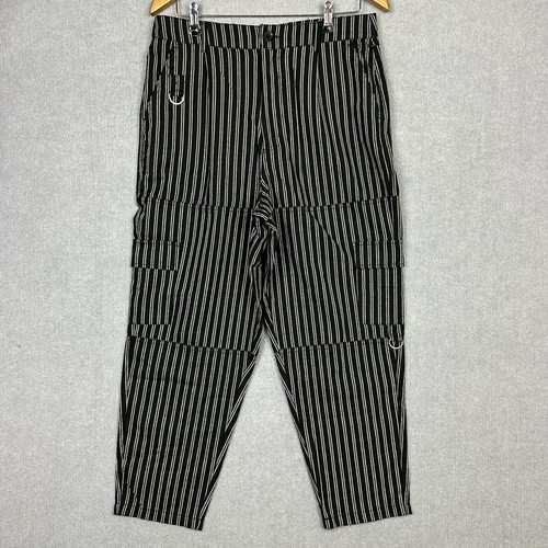 Black Friday Pants Mens 34 W32xL26 Black White Striped Cargo Organic