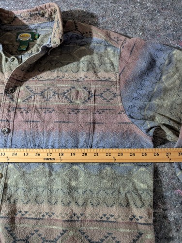 Cabelas Chamois Flannel Shirt Men Large Geometric Aztec Outdoors Heavy Vintage - Picture 4 of 6