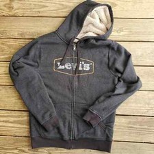 Levi's Dark Charcoal Grey Sherpa Lined Hooded Full Zip Jacket SMALL