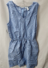 Essentials Women's Sleeveless V Neck Striped Romper Short, Blue, Medium