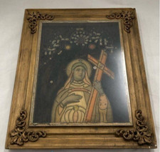 Vintage Needlepoint Religious Framed Picture Ornate Art Artwork Handmade Craft