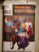 Simplicity Costumes Pattern 7289 Pirate Gypsy Hunchback Jester Adult S M L Uncut