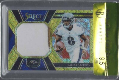 1/1 LAMAR JACKSON 2018 SELECT GOLD PRIZM JUMBO PATCH RC #D 8/10