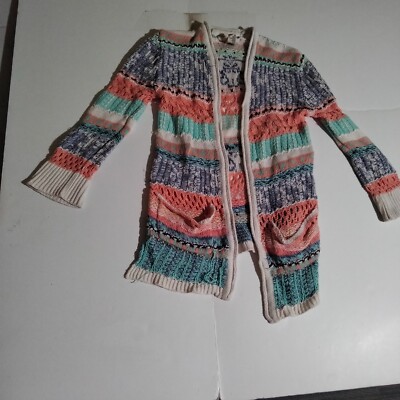 Billabong Blue multi color striped Open front cardigan sweater xxs girls