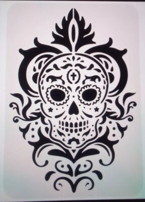 A4 FANCY DAY OF THE DEAD SKULL Wiederverwendbare Schablone Basteln Malen usw. Neu 