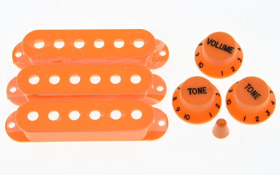 Perillas ST naranja/negro, cubiertas de pastilla de bobina única ST y punta de interruptor de 5 vías se adapta a Strat Foto 3 de 3