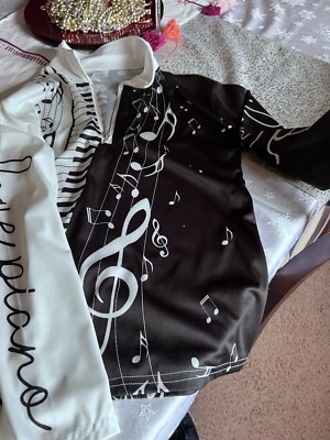 I love Piano Shirt L Meens Black & White Music Notes Keys Long Sleeve Zipper
