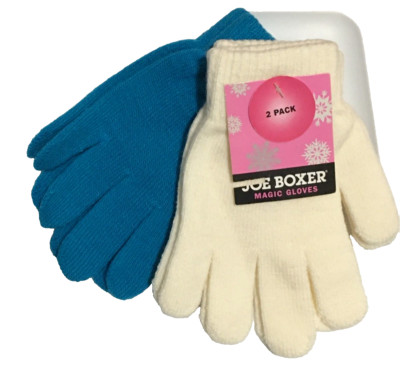 2 Pair Pack Magic Gloves Women's  One Size Knit Teal & Off White Joe Boxer NEW