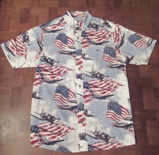 American Legacy WWII fighter planes P-51 P-40 button-front Hawaiian shirt sz XS