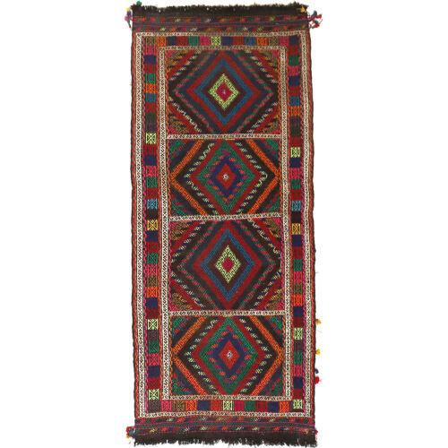 Bordado tradicional Kilim colorido corredor plano hecho a mano 2'1 x 5'4 pies -Y14102 - Imagen 1 de 3