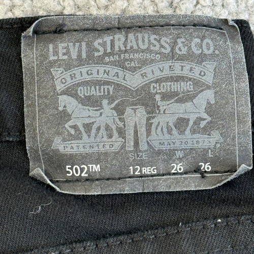 Levis 502 Jeans Youth Boys 12 Reg 26X26 Black Denim Regular Tapered Stretch Fit - Picture 11 of 14
