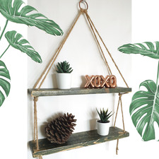NEW Wooden Hanging Rope Shelf Handmade Solid Natural Wood Floating Shelves GREEN