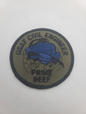 USAF Air Force Civil Engineering PRIME BEEF OD Green 3'' patch SUBDUED VTG ORG 