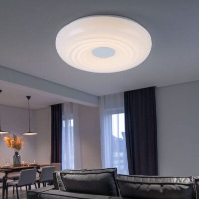 Wohnzimmerleuchte Deckenleuchte Deckenlampe Flur Metall Chrom weiß LED D 35cm