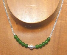 Sterling Silver Natural Green JADE Gemstone Beaded Necklace 785...Handmade USA