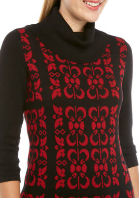 Nine West Mock Neck Tile Print 3/4 Sleeve Sweater Dress Black/Fire  Red-NWT(L/14) | eBay Australia