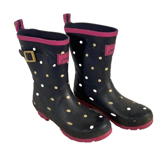 Joules Navy Blue and White Polkadot Rain Boots
