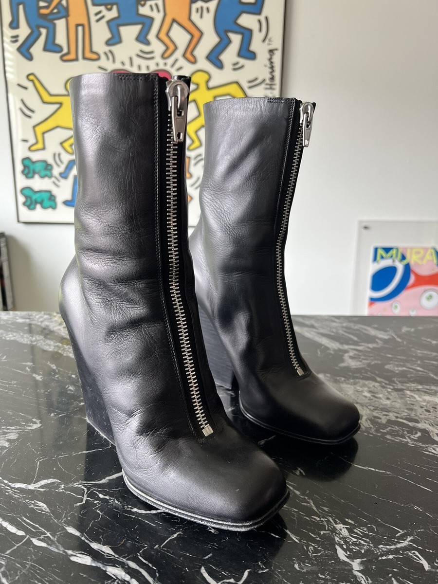Celine Black Leather Front Zipper Wedge Size 36 Us 6 High Celine Black Leather Front Zipper Wedge Size 36 Us 6 High