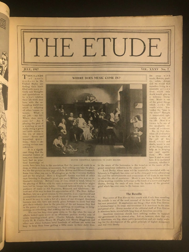 Vintage 1917 Sheet Music Magazine "The Etude" 60+ pages Uncle Sam Bugle - Image 3 of 4