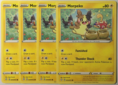 POKEMON 4X MORPEKO 035/072 SHINING FATES COMMON NEAR MINT-PLAYSET