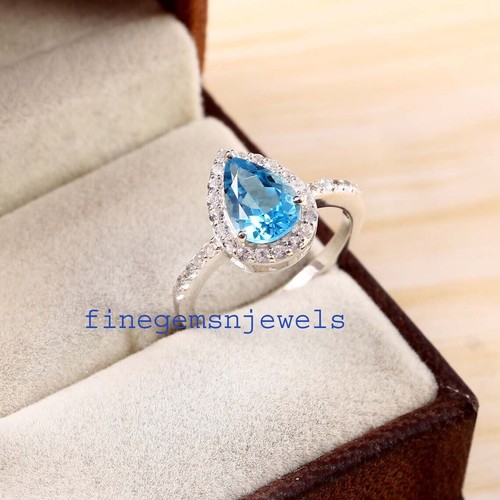 Natural Blue topaz & CZ Gemstones with 925 Sterling Silver Ring for ...